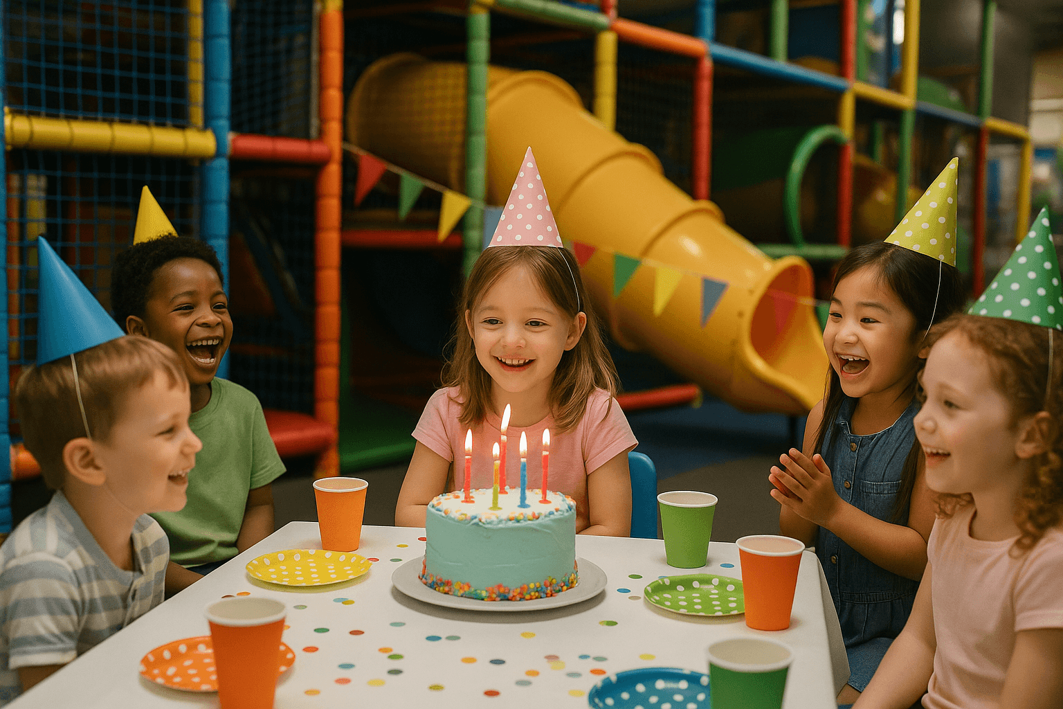 Happy kids celebrating birthday party at Busy Bees